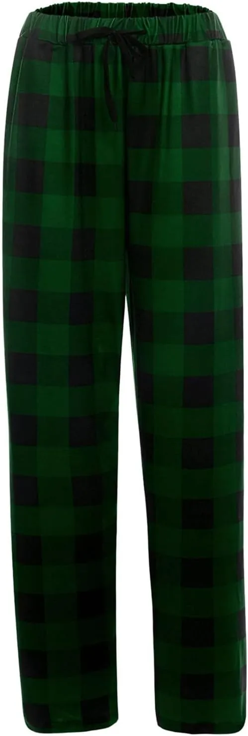Mens Soft Plaid Long Elastic Waist with 2 Pockets Fleece Sleep Lounge Pajama Bottoms Pants
