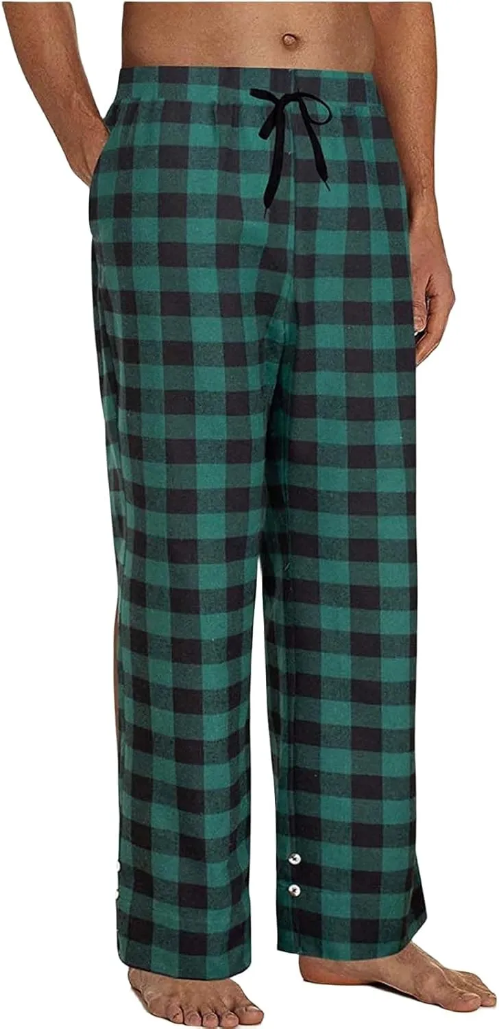 Mens Soft Plaid Long Elastic Waist with 2 Pockets Fleece Sleep Lounge Pajama Bottoms Pants
