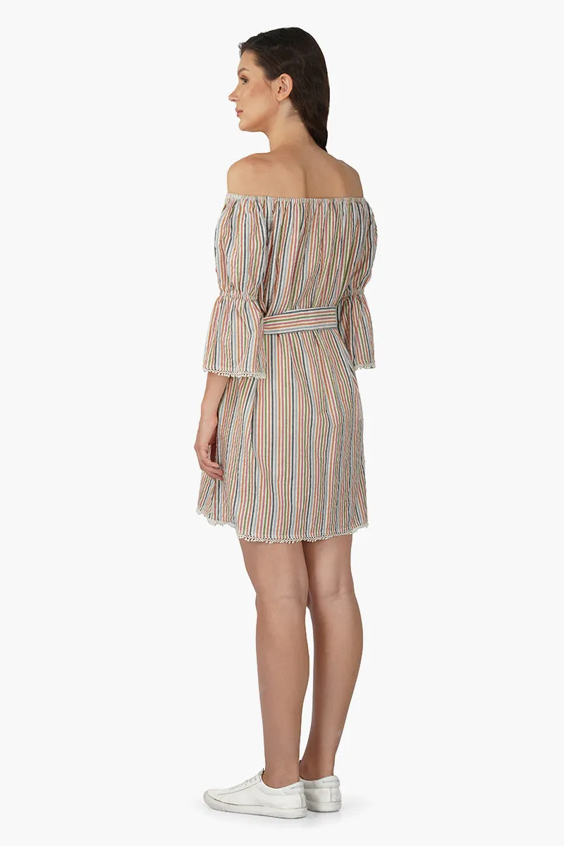 Multicolor Off-Shoulder Mini Dress