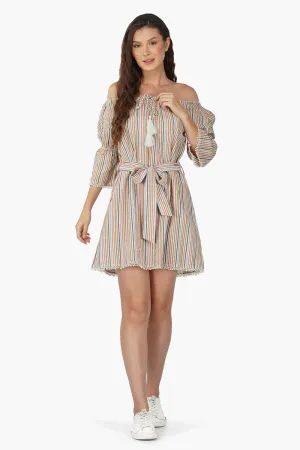 Multicolor Off-Shoulder Mini Dress