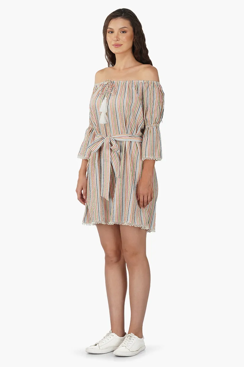 Multicolor Off-Shoulder Mini Dress