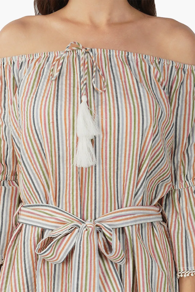 Multicolor Off-Shoulder Mini Dress