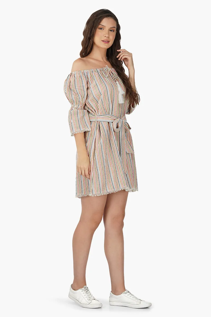 Multicolor Off-Shoulder Mini Dress