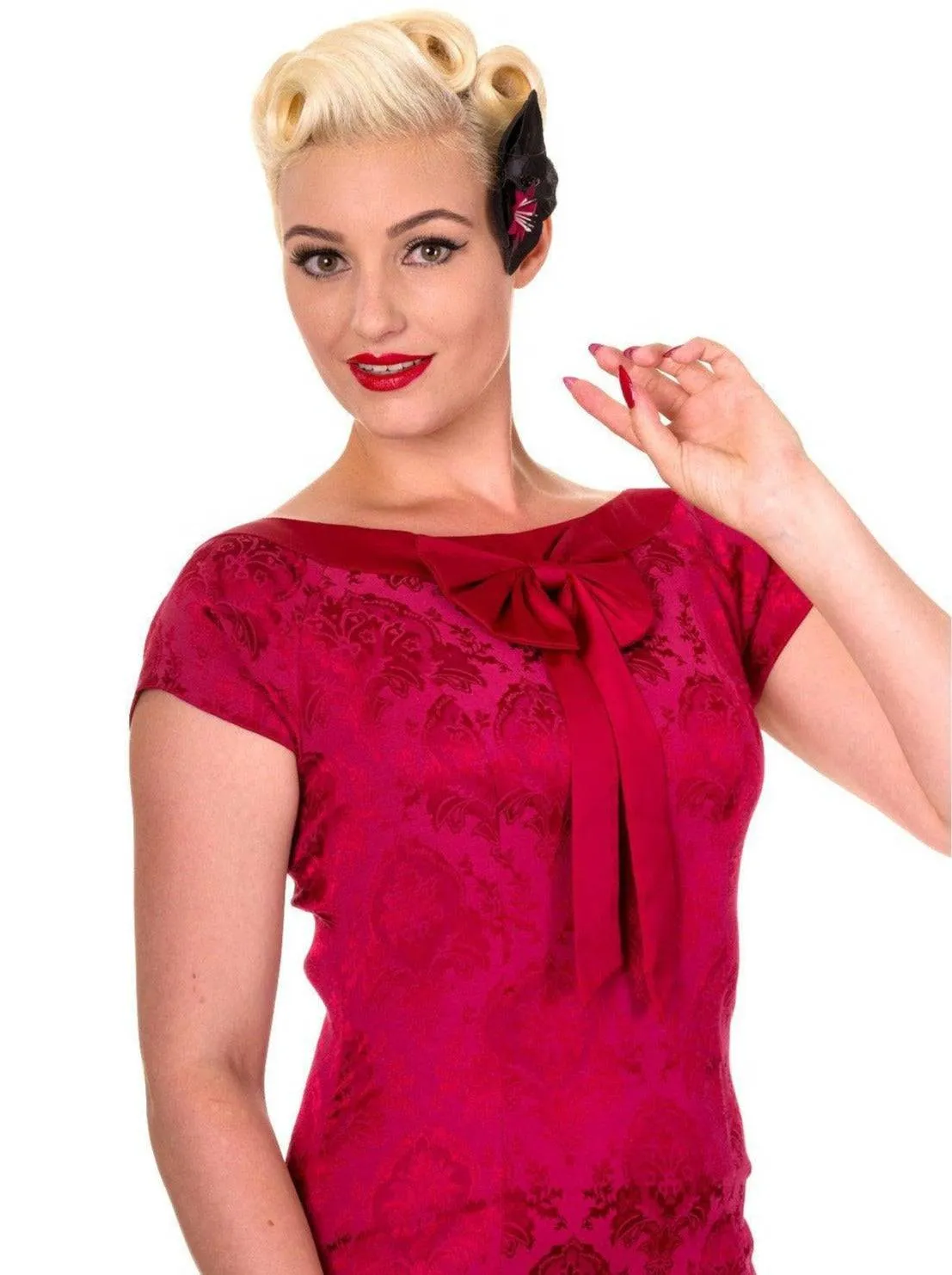 ORIENTAL LIMITLESS FLOCKED PENCIL DRESS
