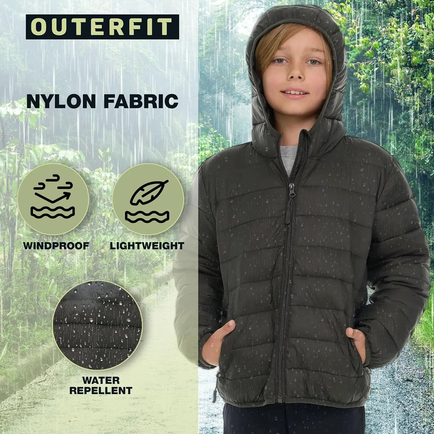Packable Boys Puffer Jacket with Hood, Lightweight Boys Winter Jacket
