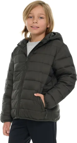 Packable Boys Puffer Jacket with Hood, Lightweight Boys Winter Jacket