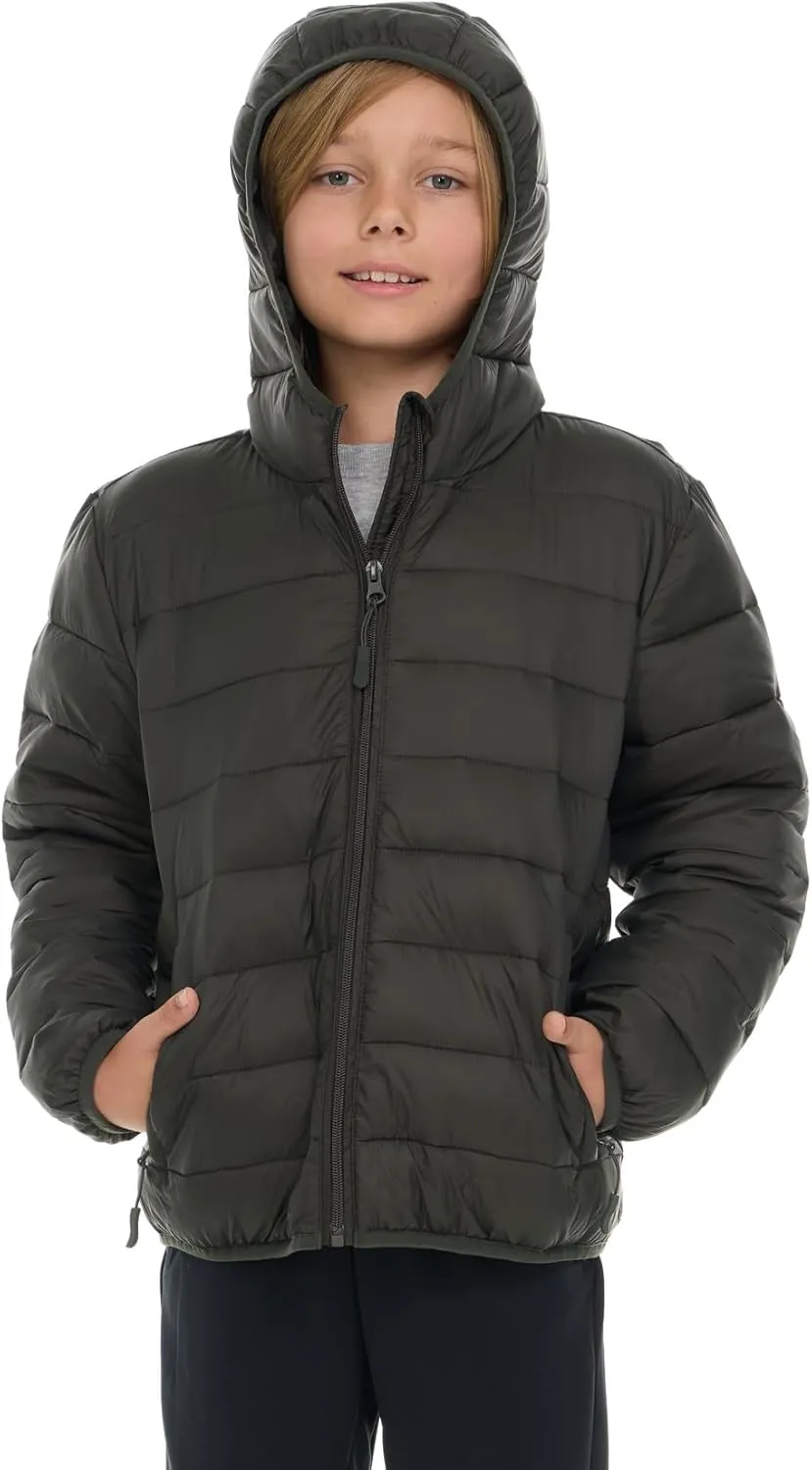 Packable Boys Puffer Jacket with Hood, Lightweight Boys Winter Jacket