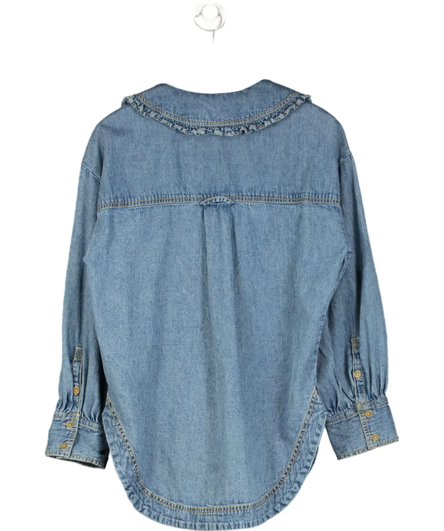 Pilcro Blue Frill-collar Denim Buttondown Shirt UK S