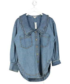 Pilcro Blue Frill-collar Denim Buttondown Shirt UK S