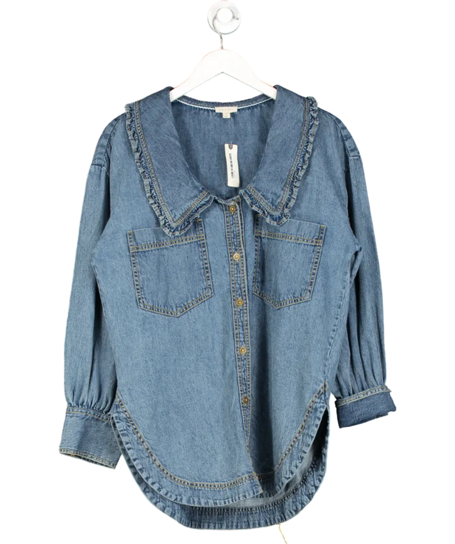 Pilcro Blue Frill-collar Denim Buttondown Shirt UK S