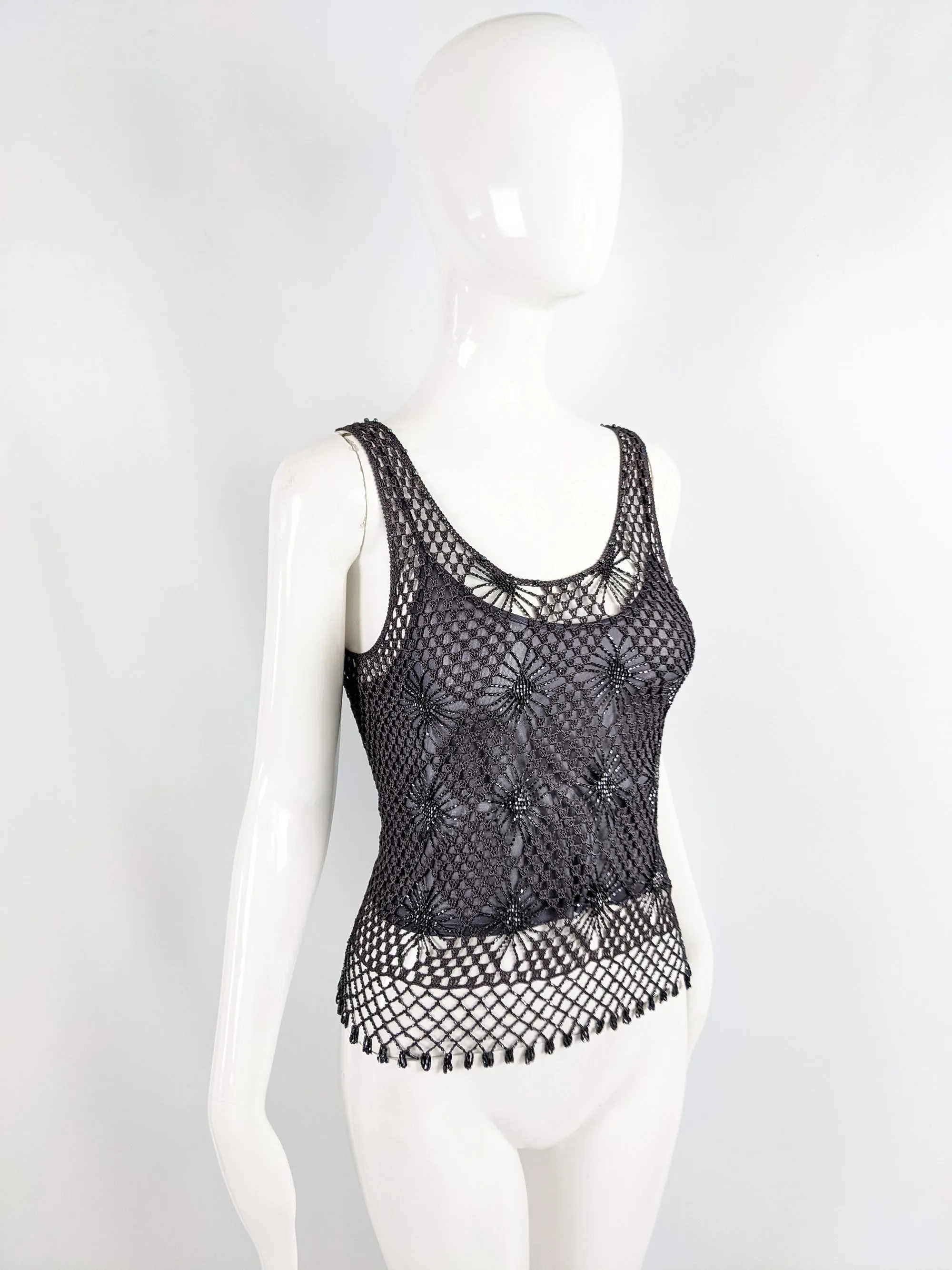 Ronit Zilkha Vintage y2k Beaded Crochet Top, 1990s