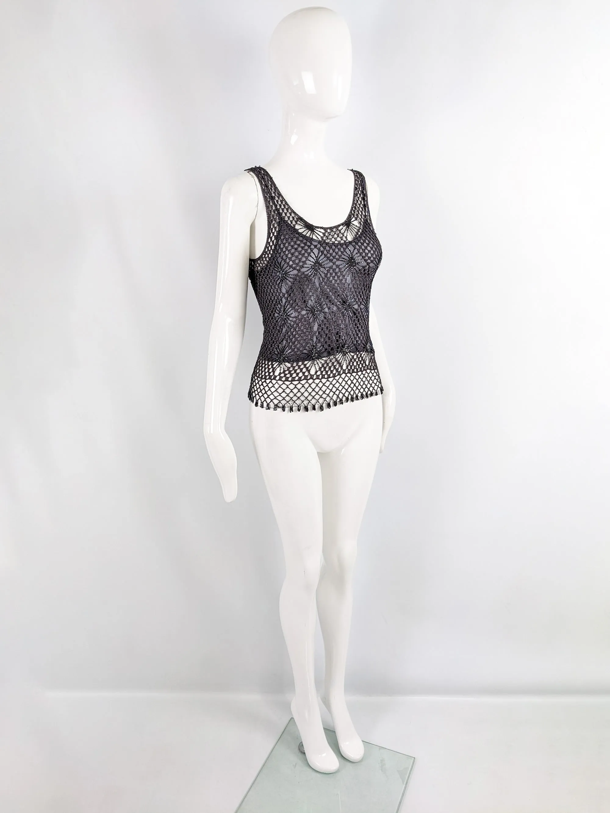 Ronit Zilkha Vintage y2k Beaded Crochet Top, 1990s
