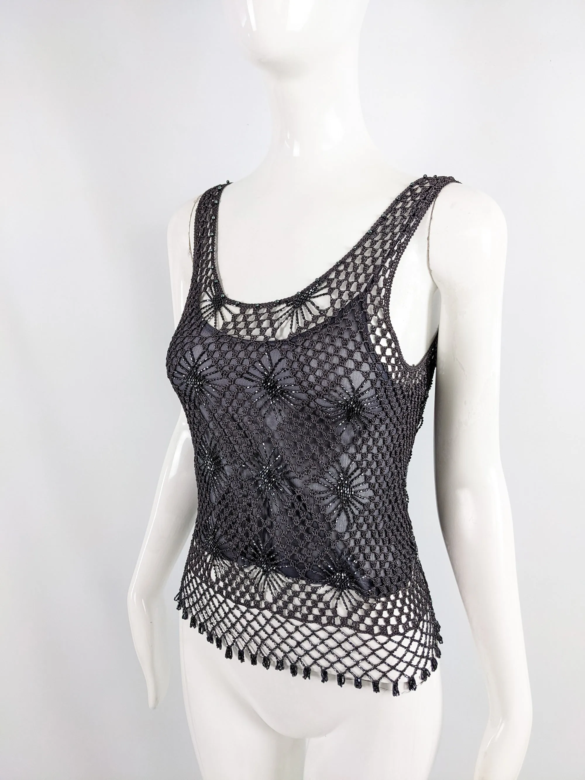 Ronit Zilkha Vintage y2k Beaded Crochet Top, 1990s