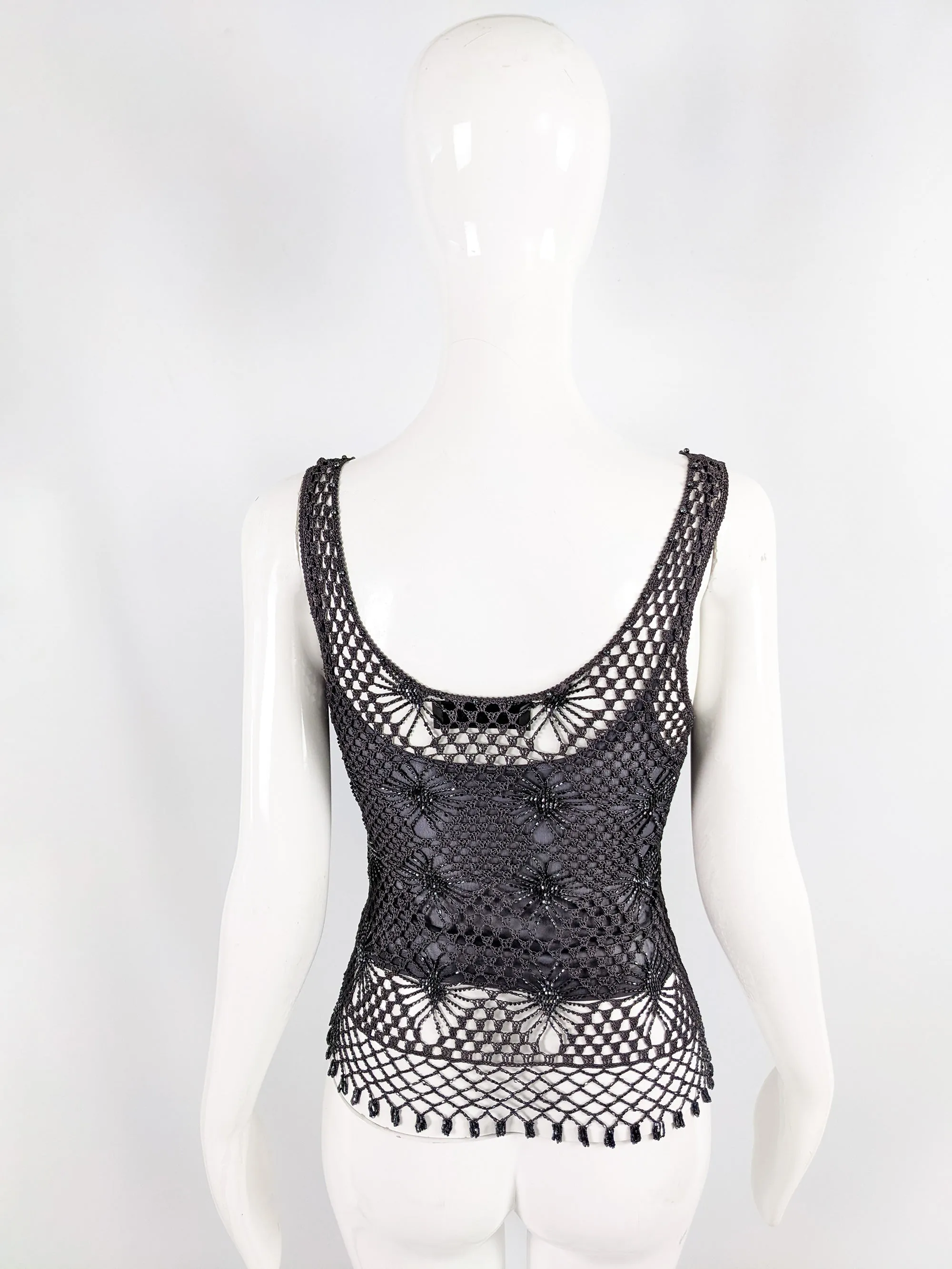 Ronit Zilkha Vintage y2k Beaded Crochet Top, 1990s