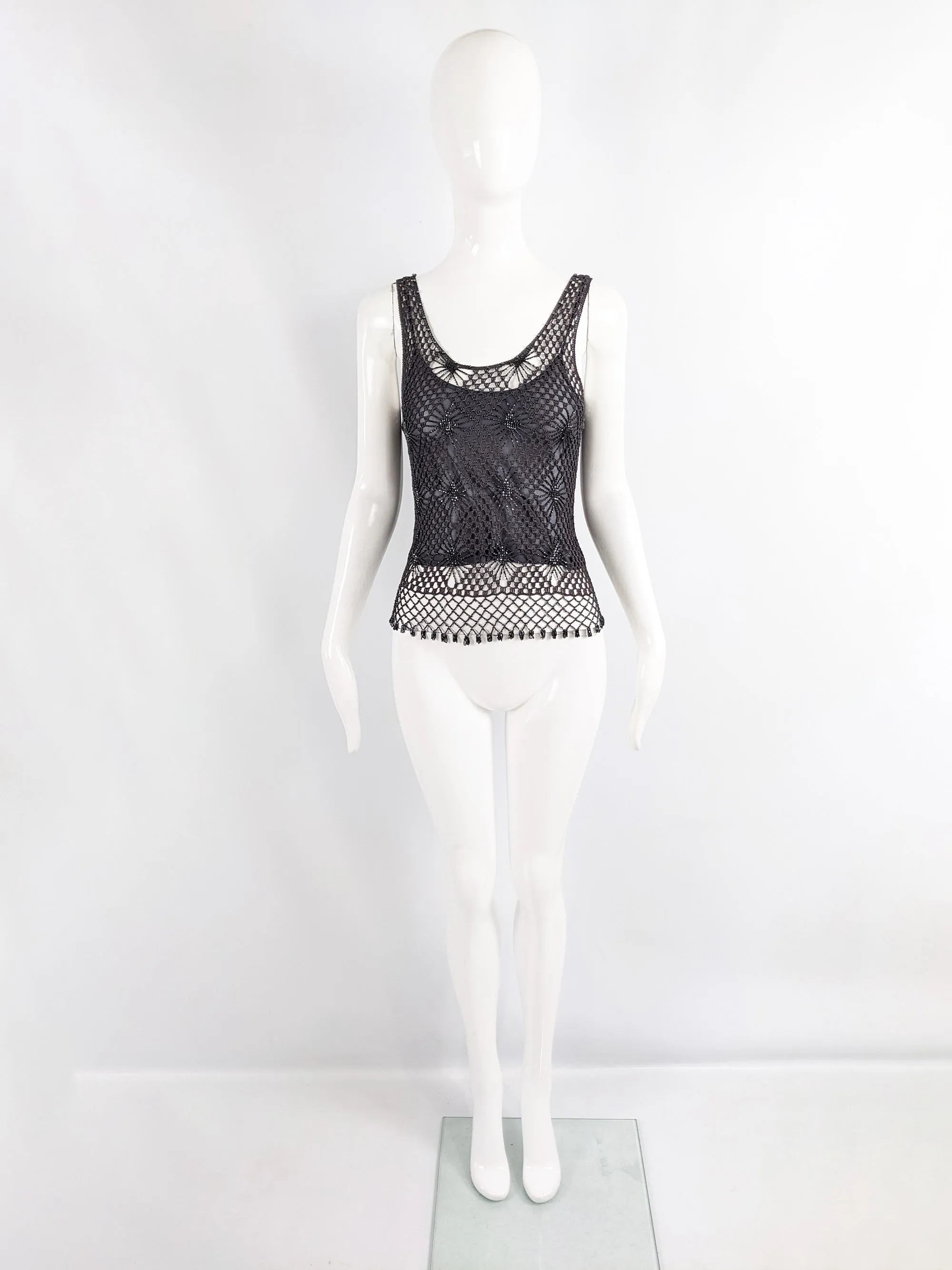 Ronit Zilkha Vintage y2k Beaded Crochet Top, 1990s