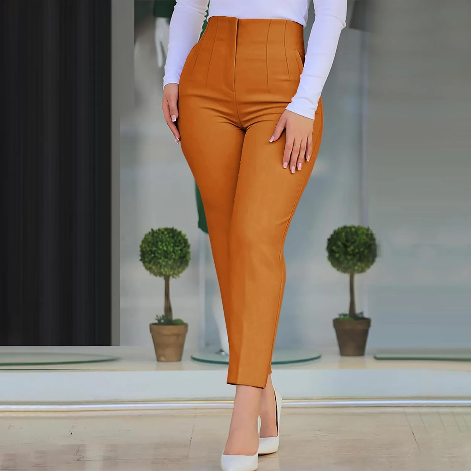 Ruziyoog High Waist Skinny Pants for Women Soft Stretchy Slim Fit Trousers Casual Work Office Pants
