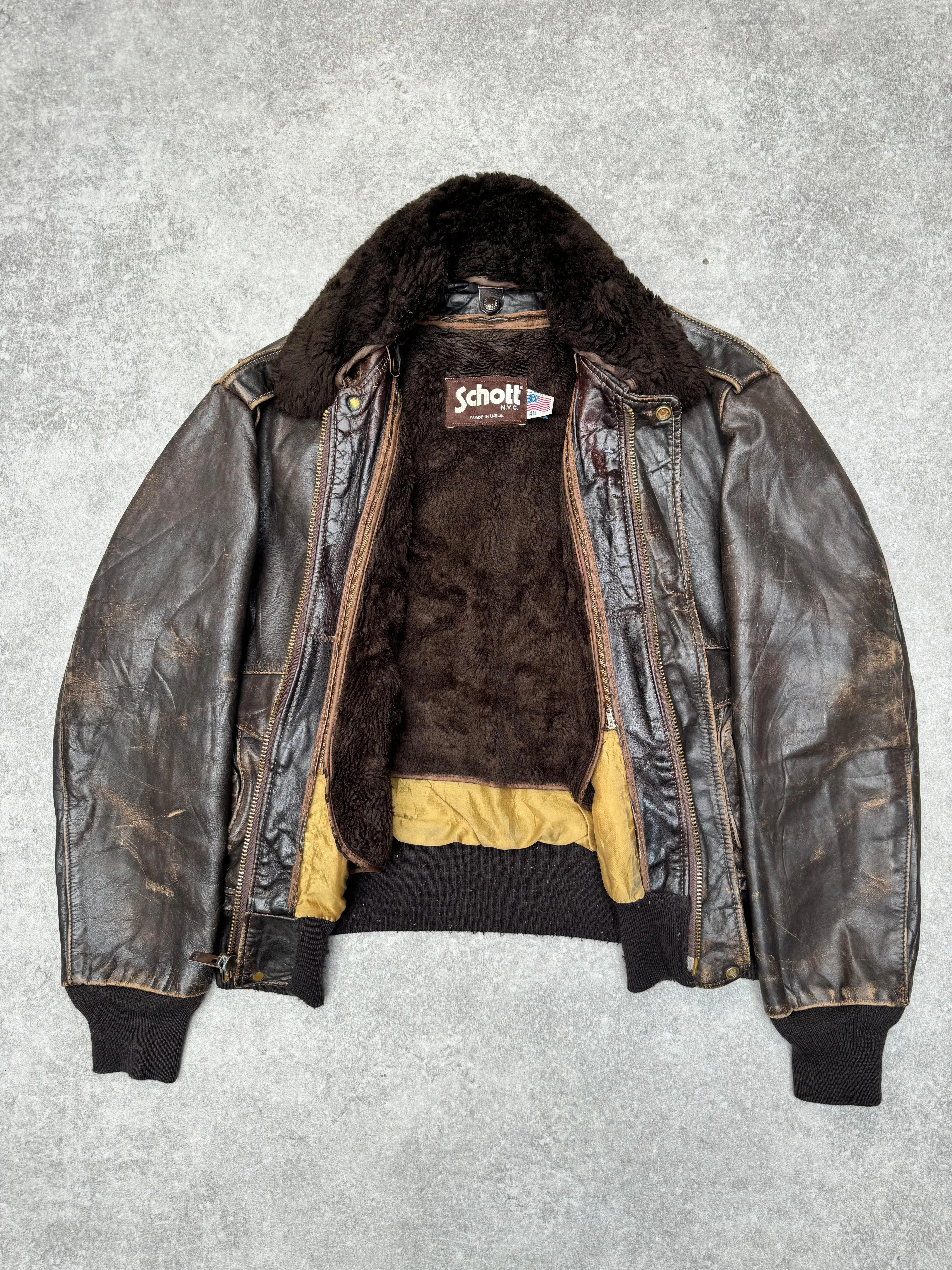 Schott NYC Dark Leather Aviator Jacket