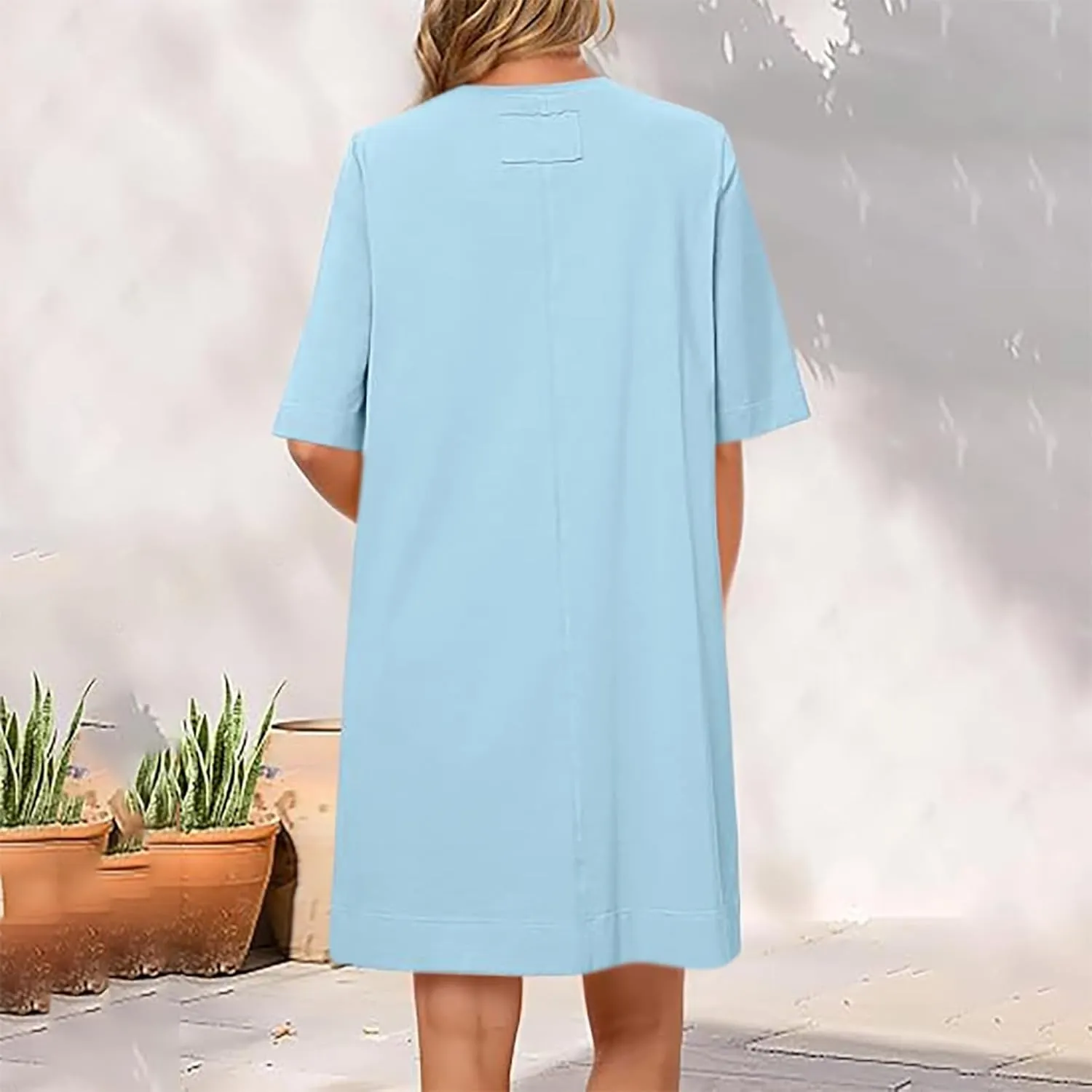 Short Sleeve Summer Mini Dress for Women Crewneck Fashion Casual Dress Flowy T Shirt Dresses Loose Vacation Sundress