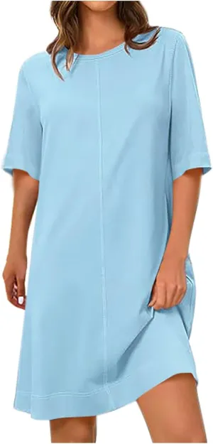 Short Sleeve Summer Mini Dress for Women Crewneck Fashion Casual Dress Flowy T Shirt Dresses Loose Vacation Sundress