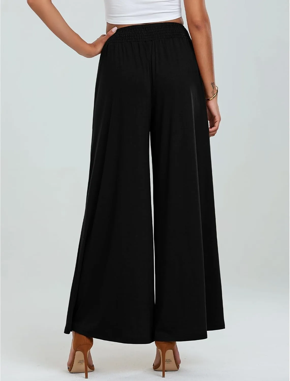 Summer Linen Pants Women Lightweight Comfy Wide Leg Pants Soft Casual Elastic Waisted Palazzo Trousers with Pockets