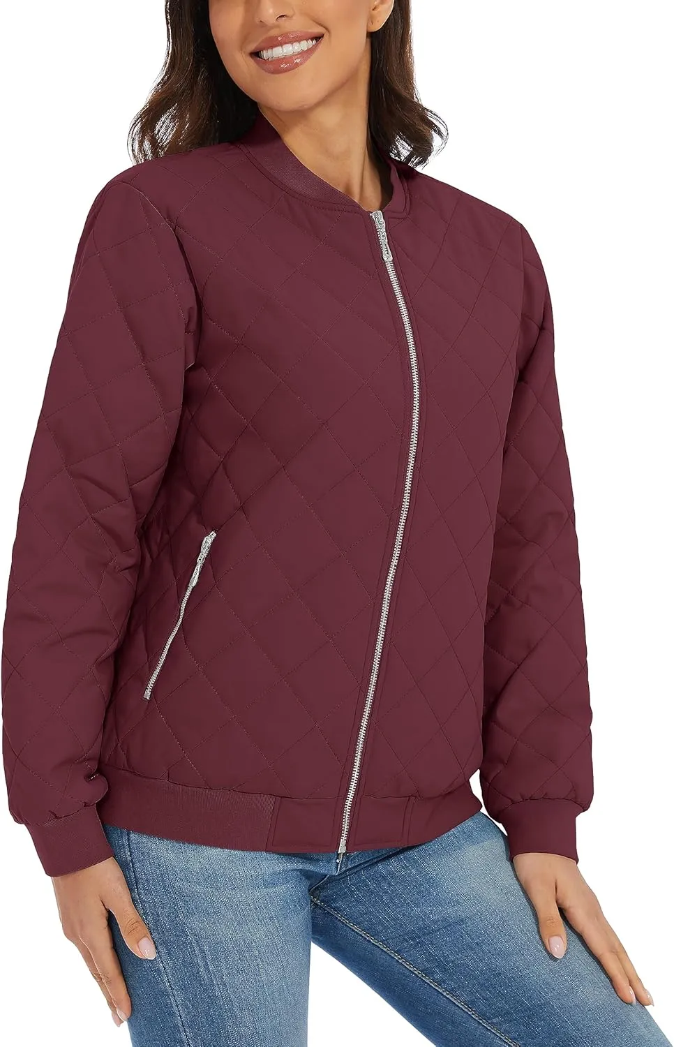 TACVASEN Women's Diamond Quilted Jackets Lightweight Casual Bomber Jacket Warm Winter Coats Full Zip with Pockets