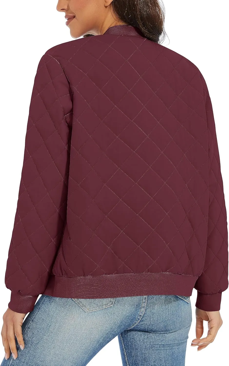 TACVASEN Women's Diamond Quilted Jackets Lightweight Casual Bomber Jacket Warm Winter Coats Full Zip with Pockets