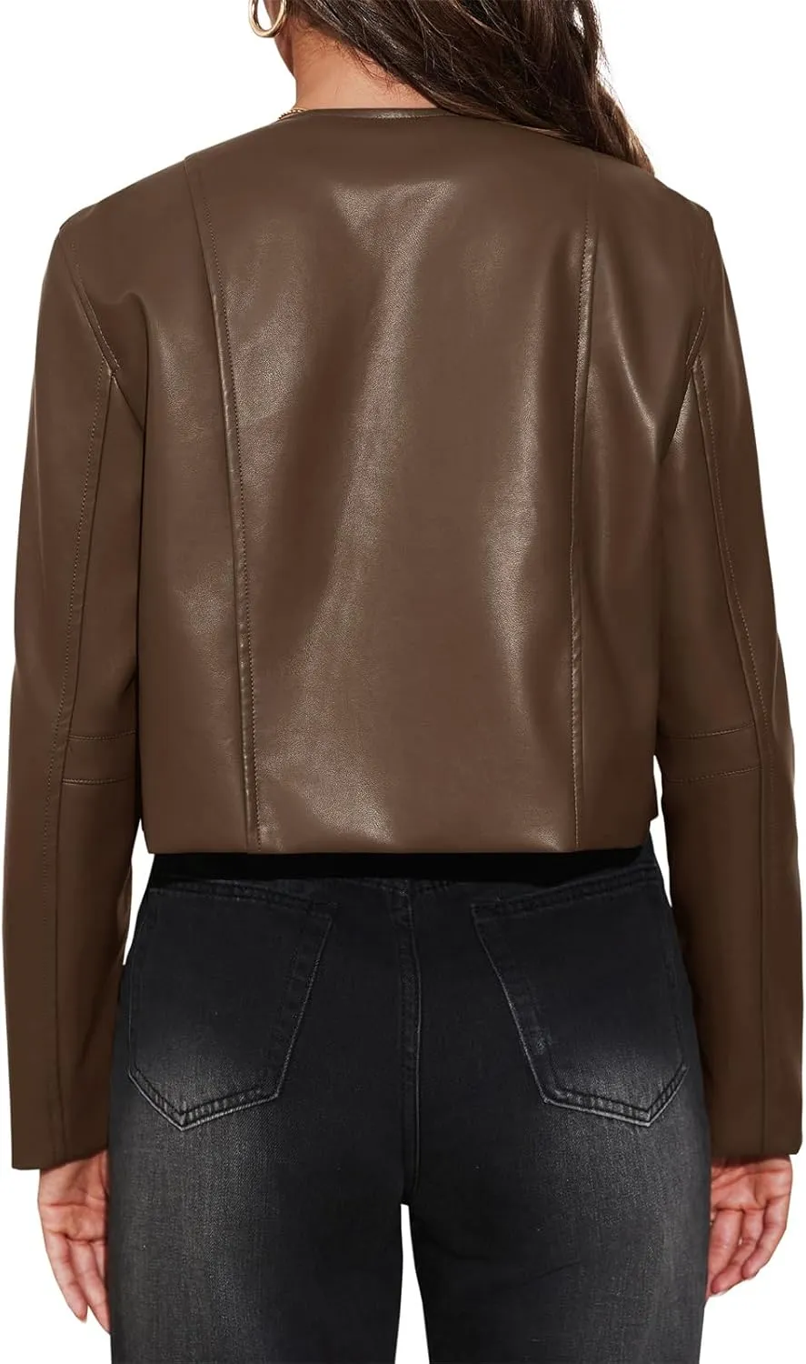 Tankaneo Womens Faux Leather Jackets Cropped Casual Motorcycle Biker Button Down Coat with Chest Pocktes