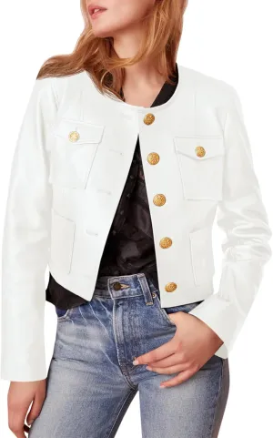 Tankaneo Womens Faux Leather Jackets Cropped Casual Motorcycle Biker Button Down Coat with Chest Pocktes