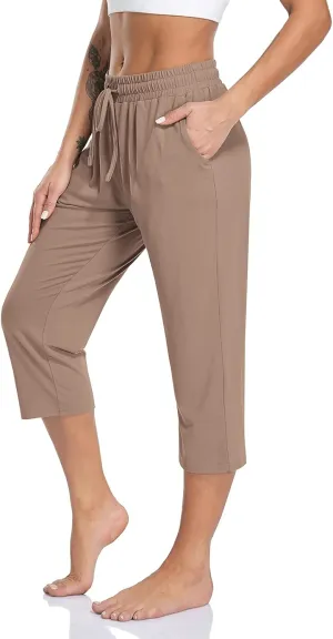 TARSE Women's Capri Yoga Pants Loose Soft Drawstring Workout Sweatpants Causal Lounge Pants with Pockets