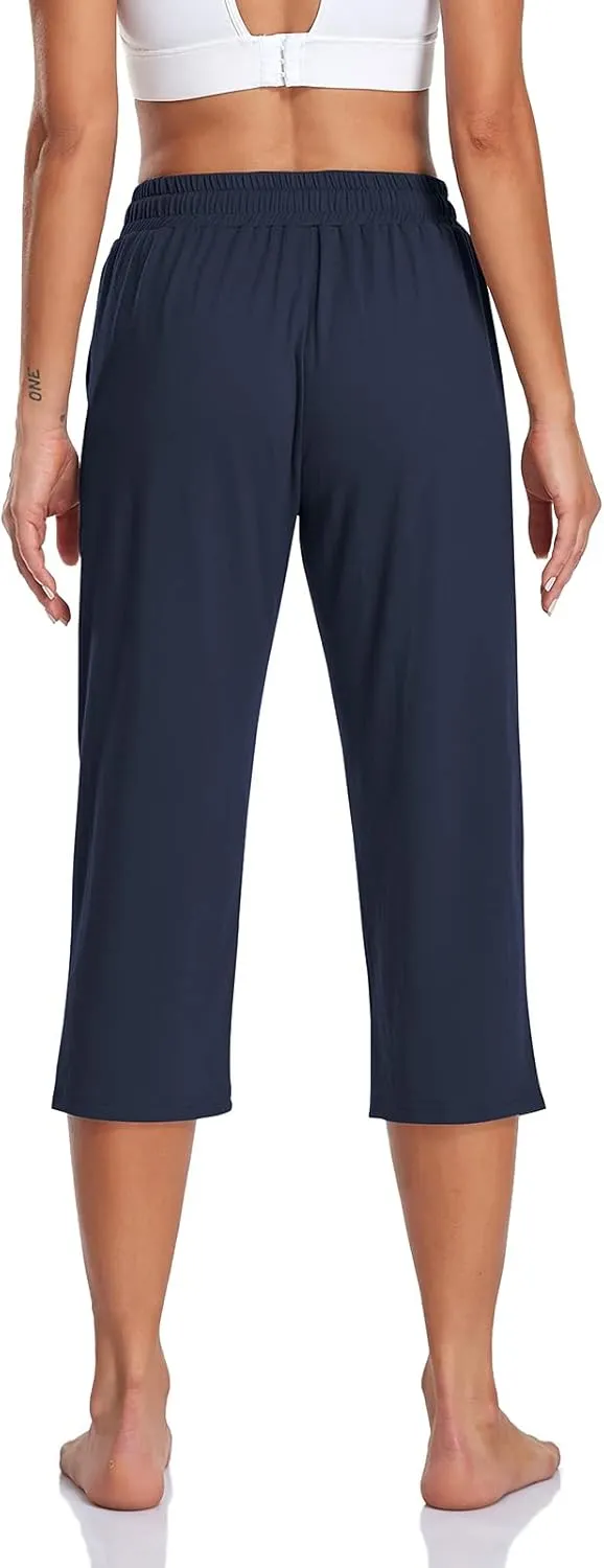 TARSE Women's Capri Yoga Pants Loose Soft Drawstring Workout Sweatpants Causal Lounge Pants with Pockets