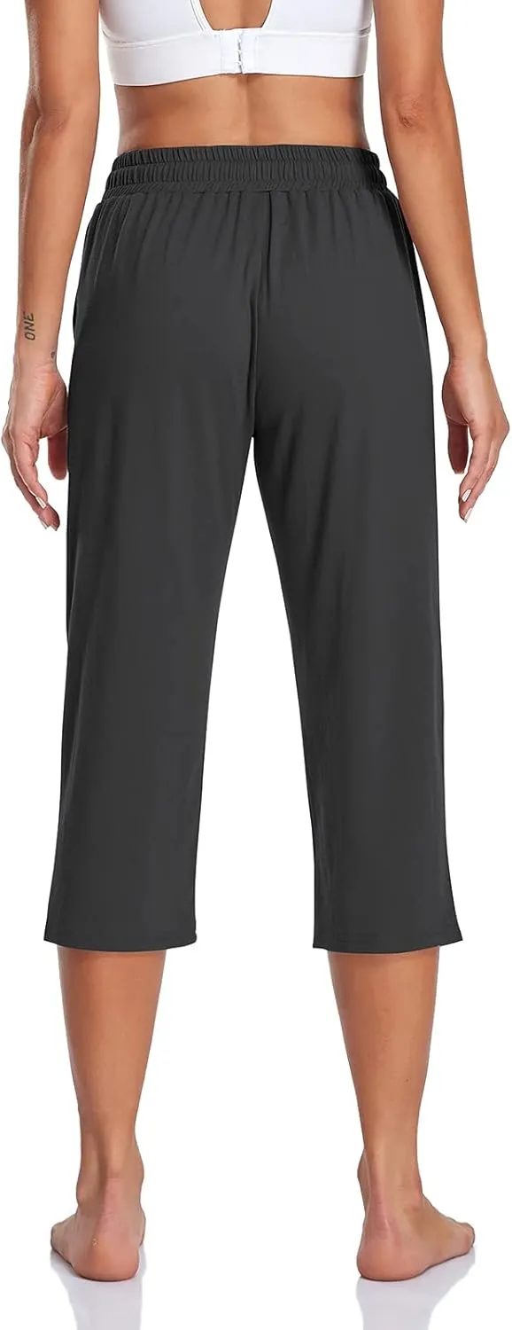 TARSE Women's Capri Yoga Pants Loose Soft Drawstring Workout Sweatpants Causal Lounge Pants with Pockets