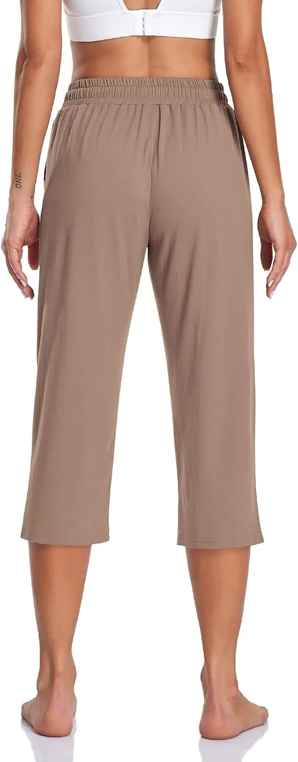 TARSE Women's Capri Yoga Pants Loose Soft Drawstring Workout Sweatpants Causal Lounge Pants with Pockets