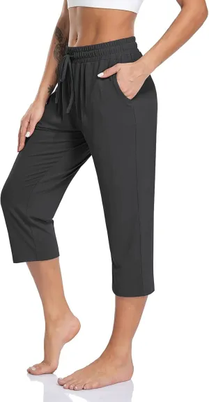 TARSE Women's Capri Yoga Pants Loose Soft Drawstring Workout Sweatpants Causal Lounge Pants with Pockets
