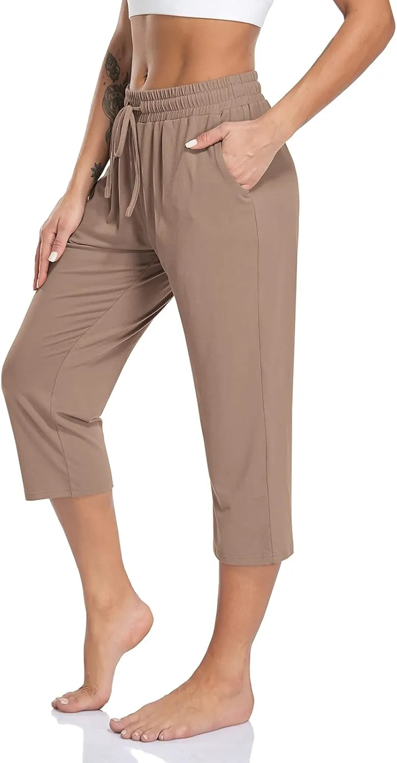 TARSE Women's Capri Yoga Pants Loose Soft Drawstring Workout Sweatpants Causal Lounge Pants with Pockets