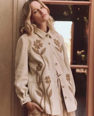 The Floral Applique Suede Jacket. -- Tonal Desert Tan