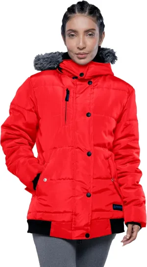 URBAN BUCK Puffer Jackets for Women Faux Fur Trimmed Hood Windproof Midweight Leona Water Repellent Women Winter Camping Coat