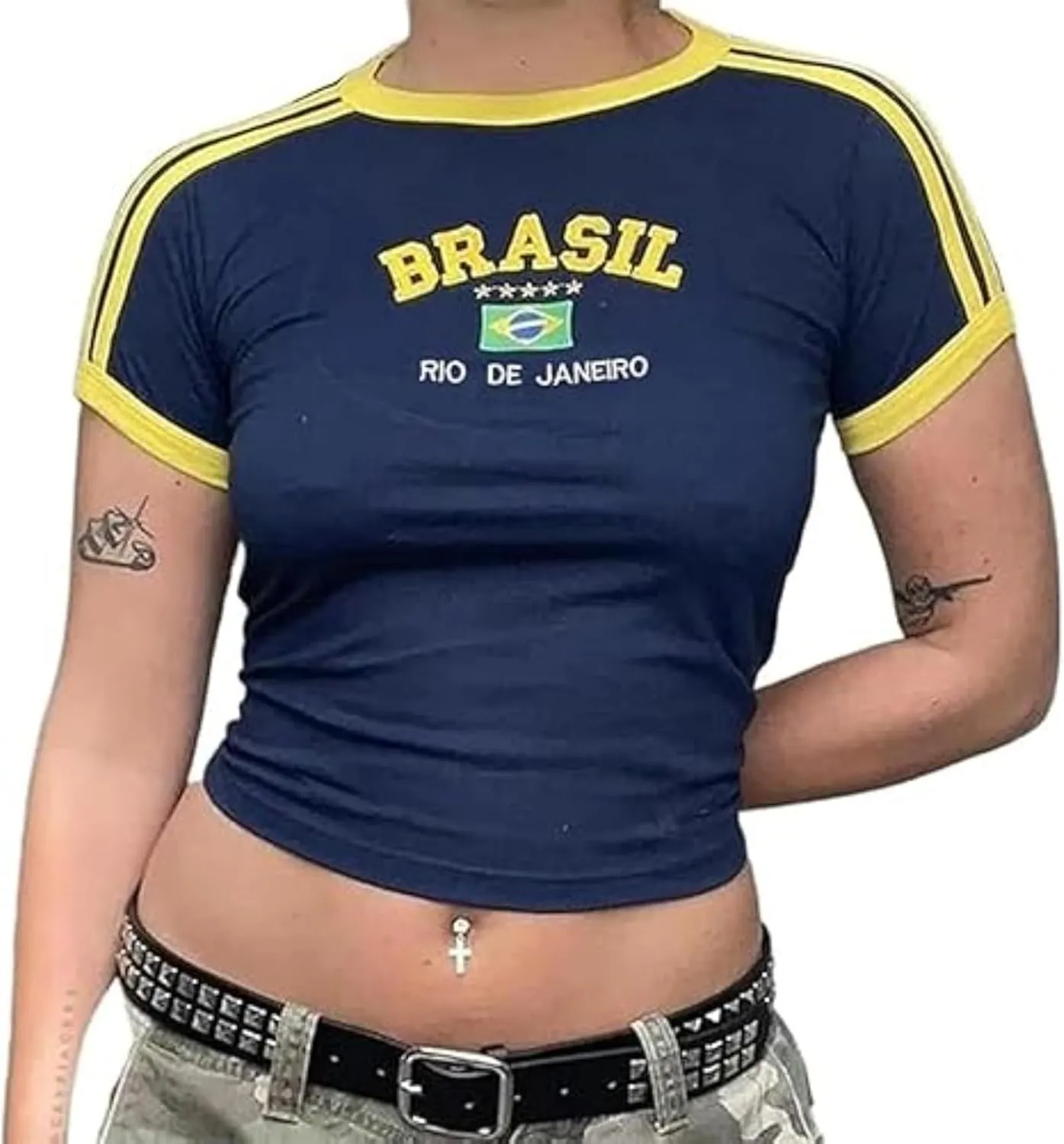 Vintage Graphic Baby Tees for Women Brazil Shirt Y2k Tops Mexico Crop Jersey 2000s Summer Going Out Tops