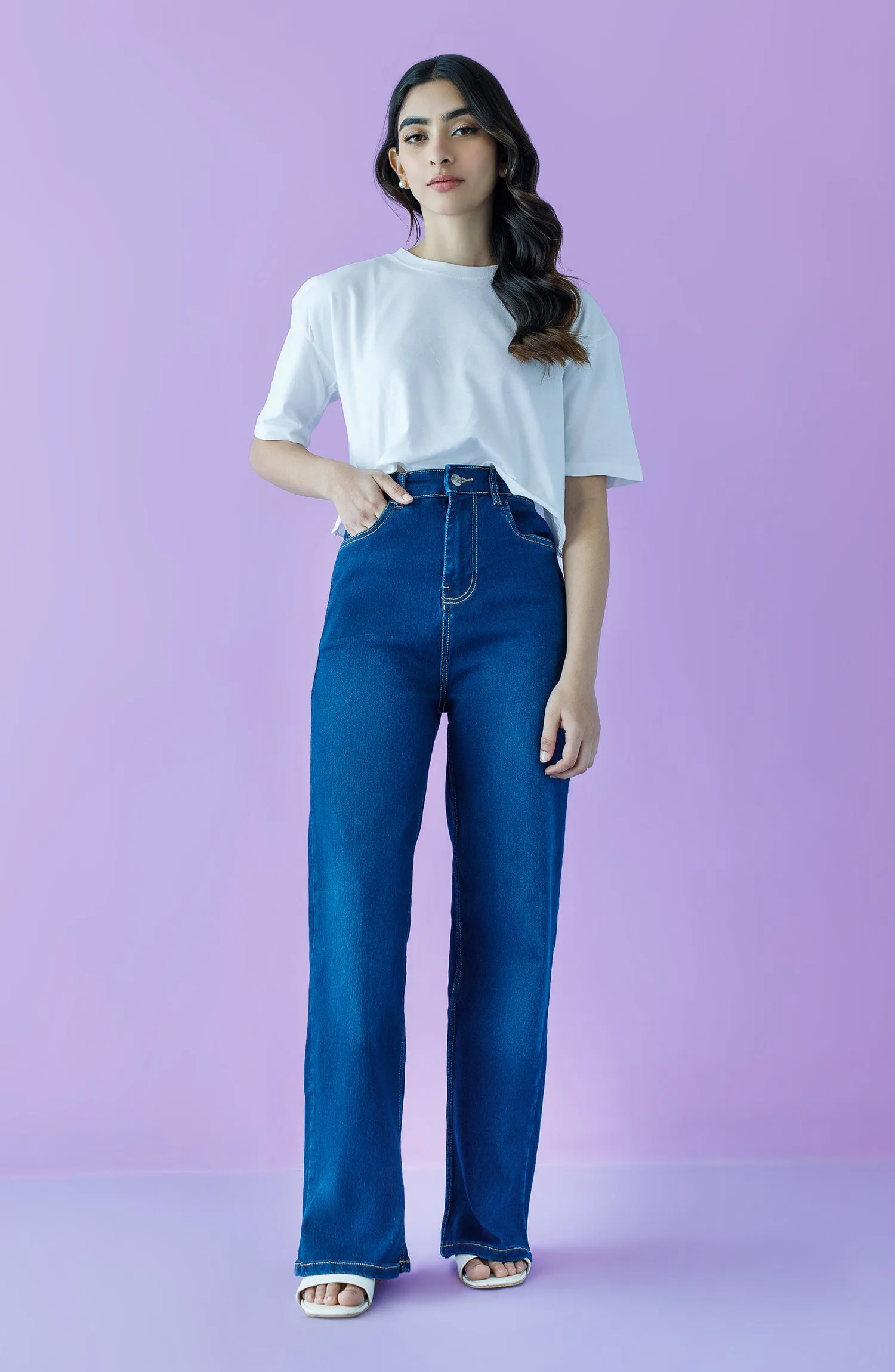 Western 1 Piece Plain Denim Jeans (NW-J-FF-22-004 D.BLUE)