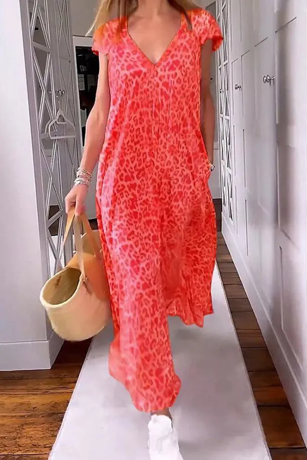 Wild and Free Leopard Print Pocketed A-line Maxi Dress