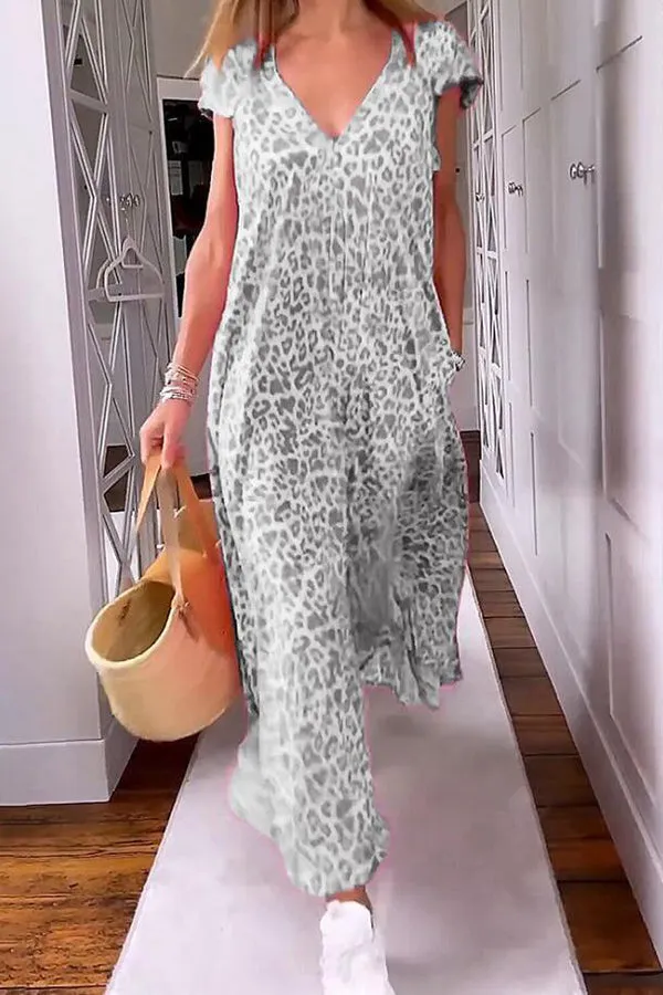 Wild and Free Leopard Print Pocketed A-line Maxi Dress