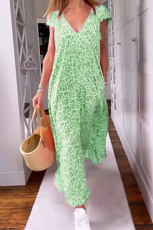 Wild and Free Leopard Print Pocketed A-line Maxi Dress