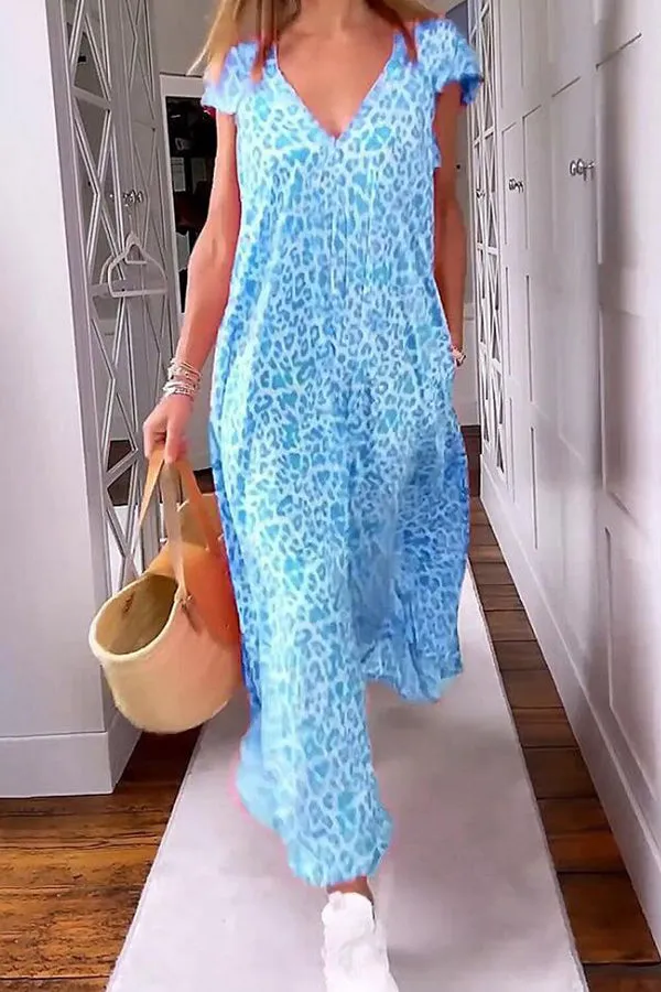 Wild and Free Leopard Print Pocketed A-line Maxi Dress