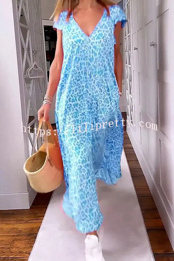 Wild and Free Leopard Print Pocketed A-line Maxi Dress