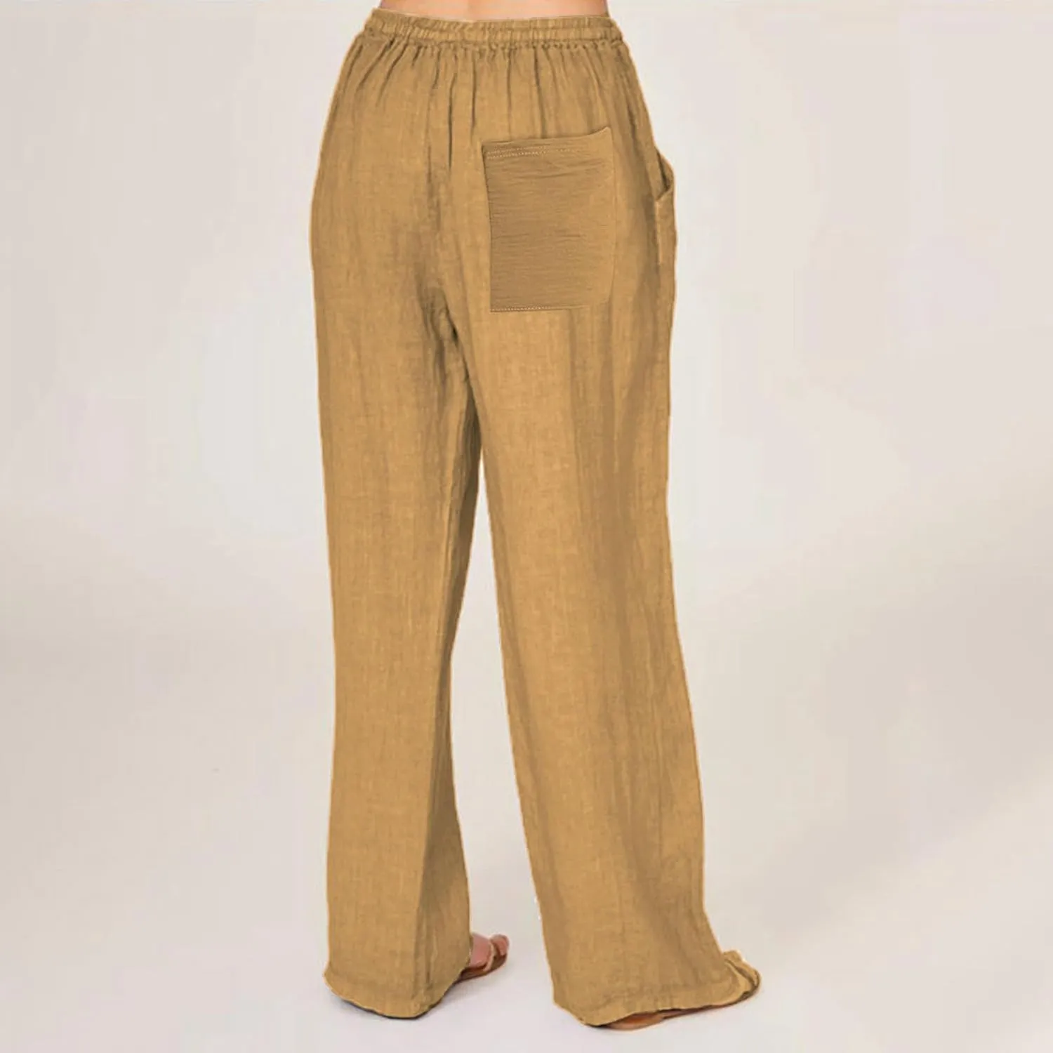Women Summer Casual Drawstring Waist Cotton Linen Pants Wide Leg Flowy Beach Palazzo Slacks Soft Lightweight Trousers