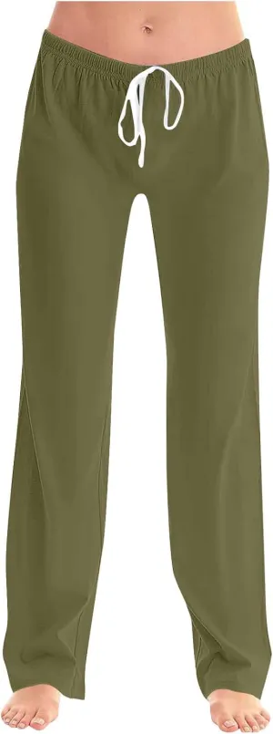 Womens Athletic Pants Straight Leg Lounge Trousers High Waisted Drawstring Soft Comfy Yoga Sweatpants with Pockets