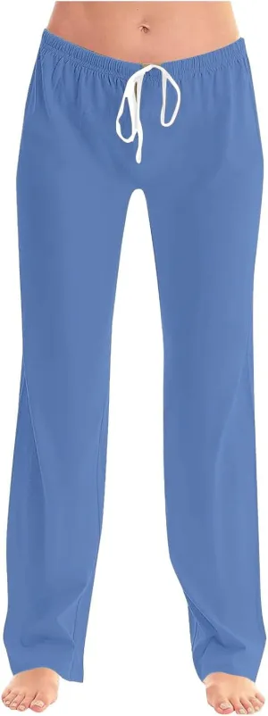 Womens Athletic Pants Straight Leg Lounge Trousers High Waisted Drawstring Soft Comfy Yoga Sweatpants with Pockets