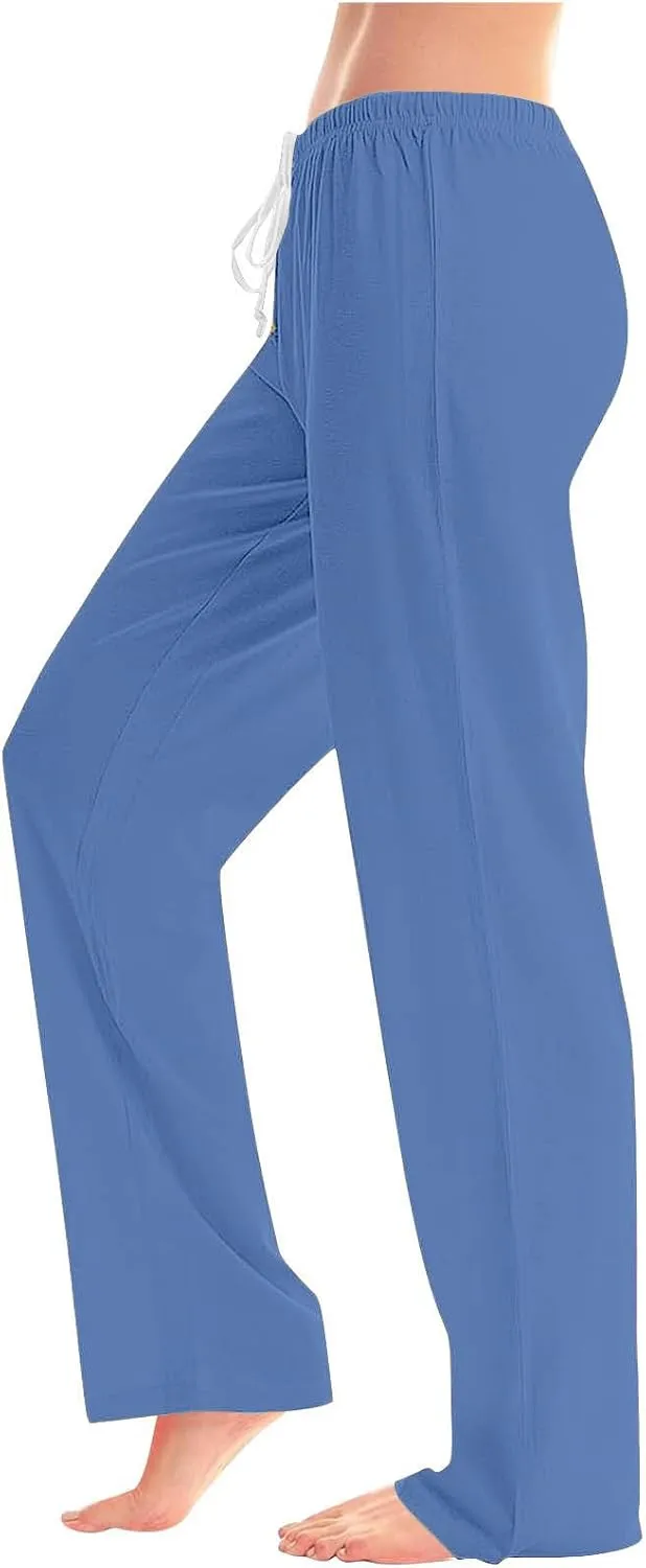 Womens Athletic Pants Straight Leg Lounge Trousers High Waisted Drawstring Soft Comfy Yoga Sweatpants with Pockets
