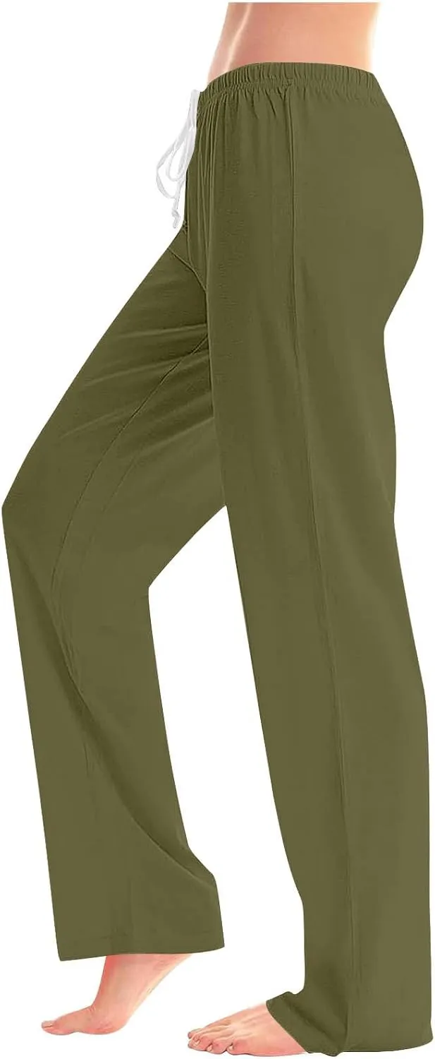 Womens Athletic Pants Straight Leg Lounge Trousers High Waisted Drawstring Soft Comfy Yoga Sweatpants with Pockets