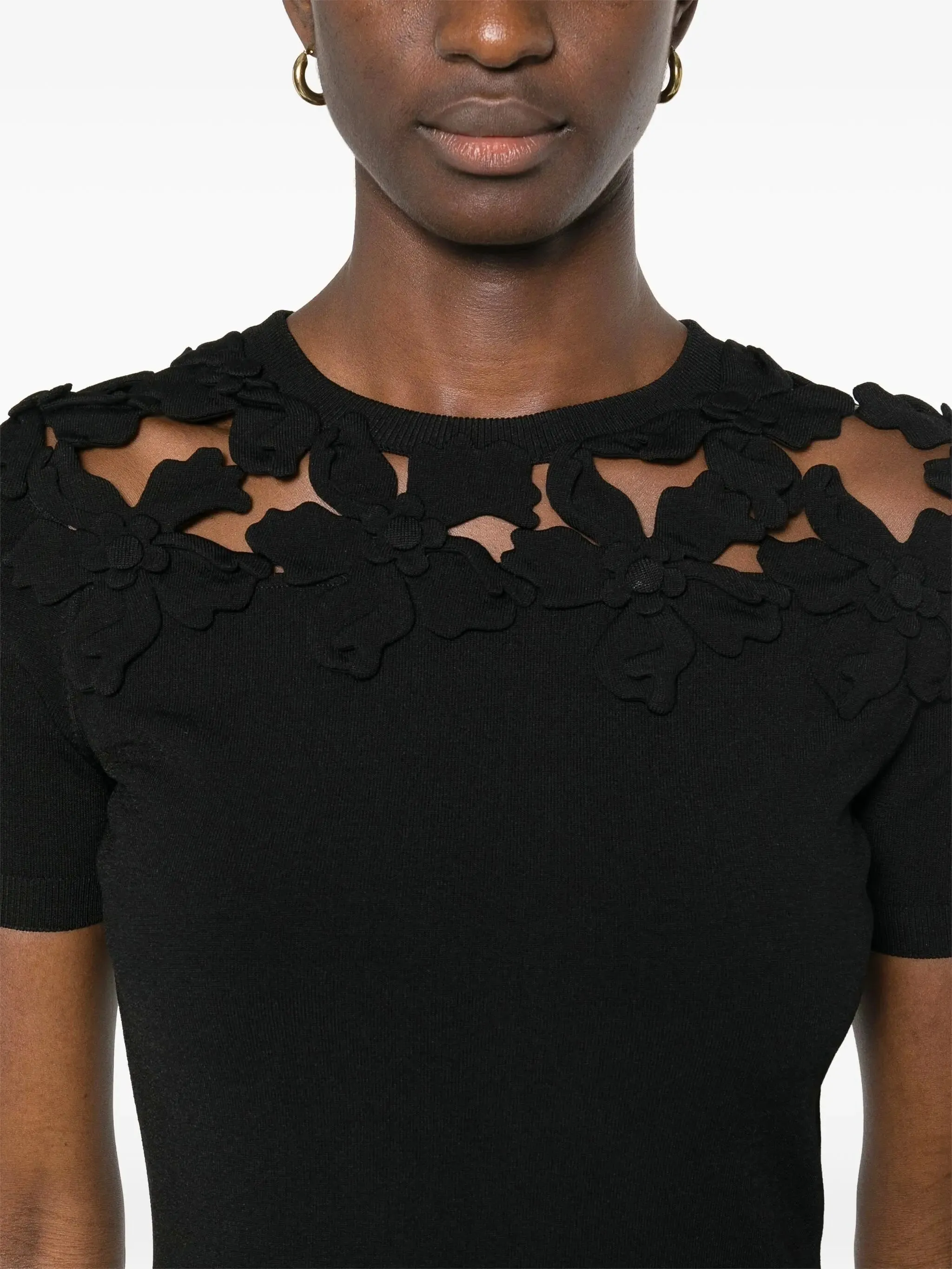 Women’s Black Floral-Appliqué Cotton Mini Dress