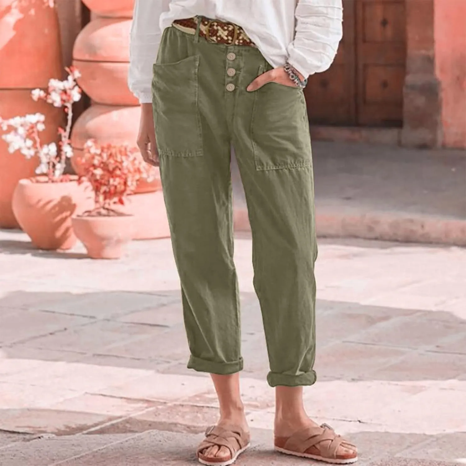 Women's Capri Summer Casual Cropped Lounge Pants Loose Soft Workout Drawstring Baggy Trousers Pants with Pockets